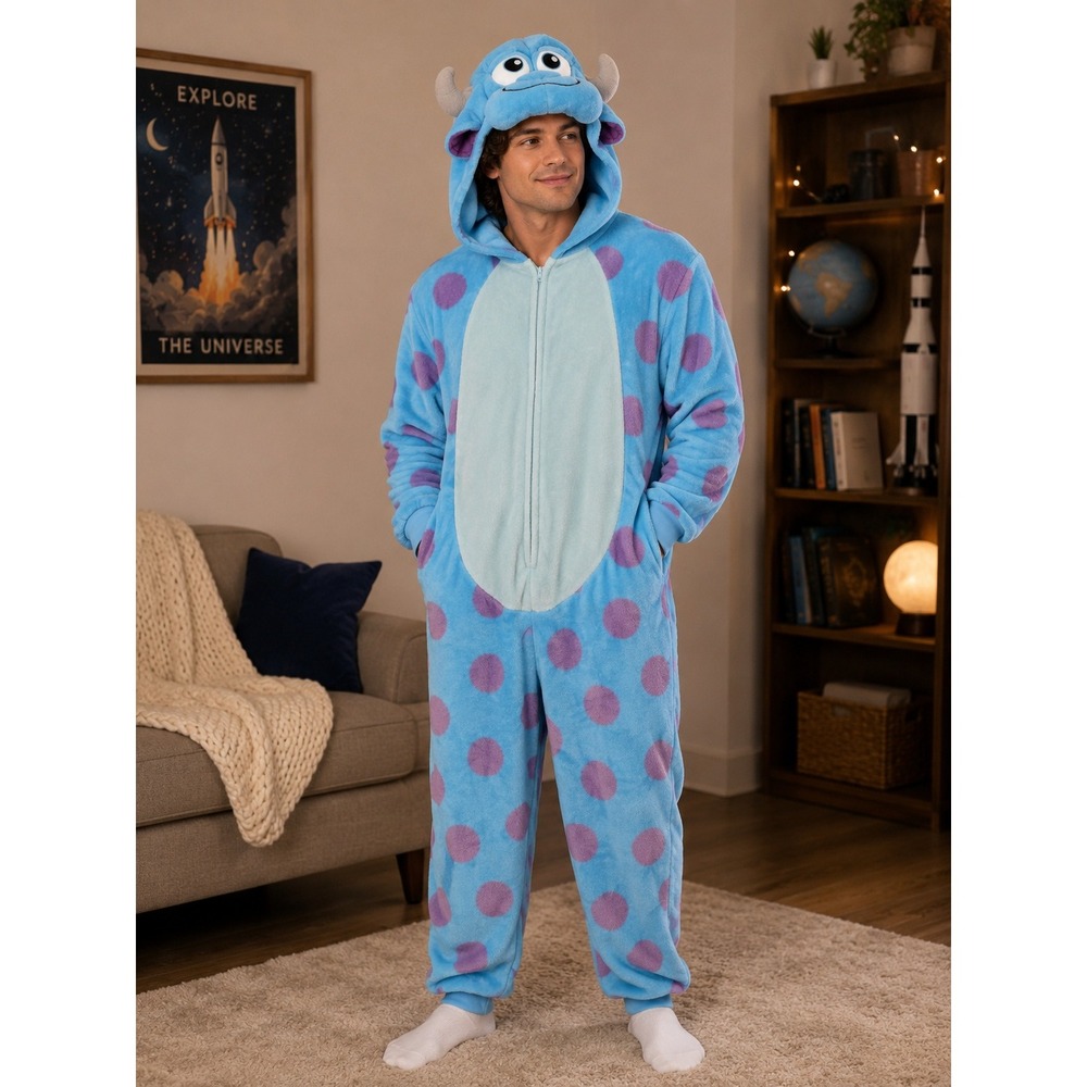 Sulley Monsters Inc One Piece Mens Large Blue Spotted Halloween Costume